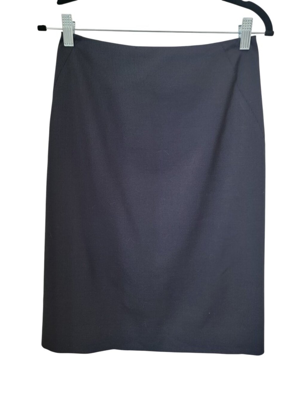 J. Crew Size 2 Navy Blue with Gray Pinstriped Summer Wool Pencil Skirt